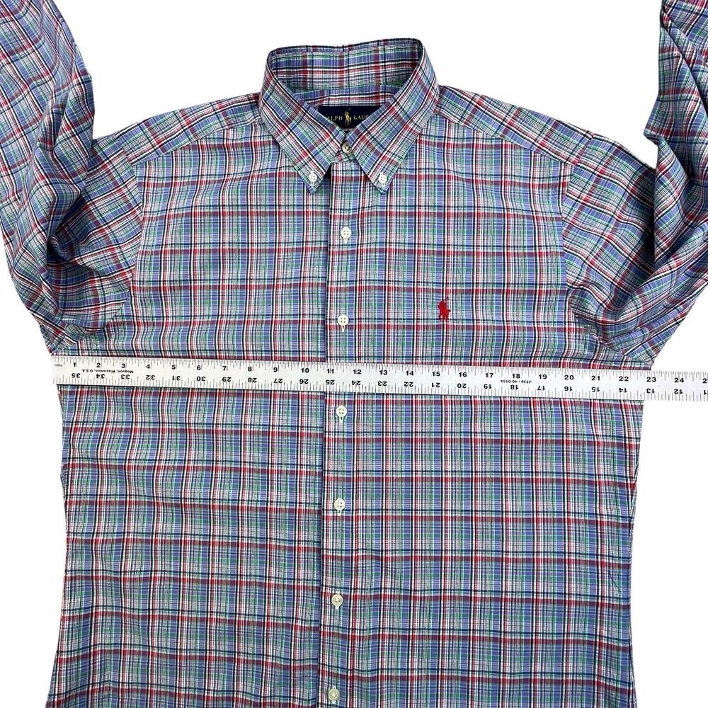 Polo Ralph Lauren Shirt Men Medium Colorful Plaid Oxford Cotton OCBD Preppy - Picture 8 of 10